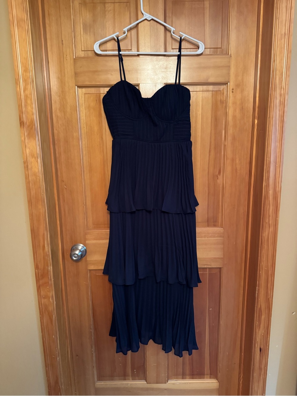 Lulu's Navy Strapless Tiered Chiffon Dress